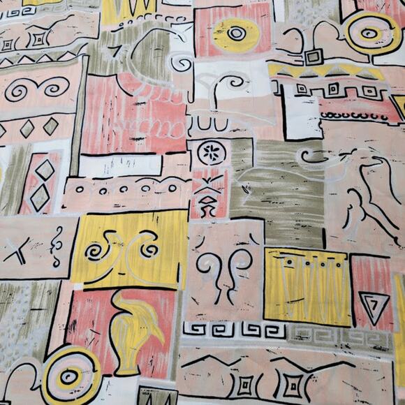 Vintage Renaissance Sportswear Abstract Print Blouse Retro Short Sleeve Top L/XL - Picture 9 of 10